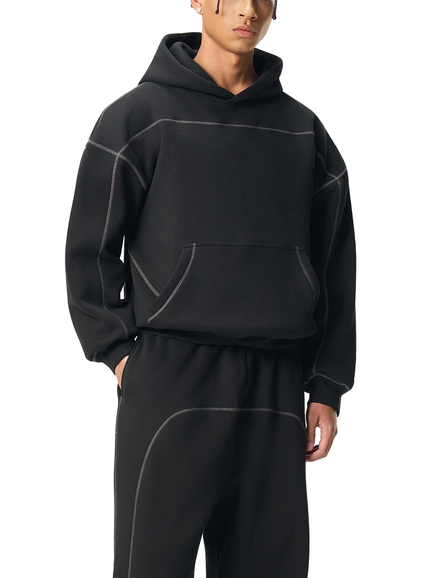 Stitched Boxy Fleece Hoodie